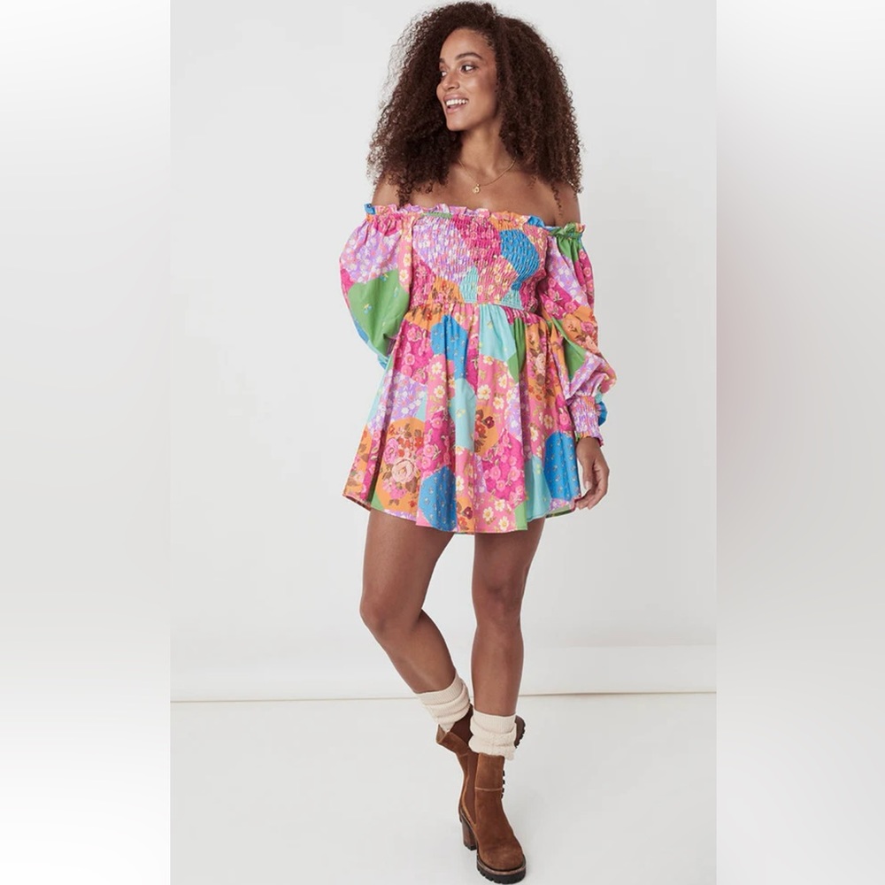 Spell FREDA SHIRRED MINI DRESS Size M